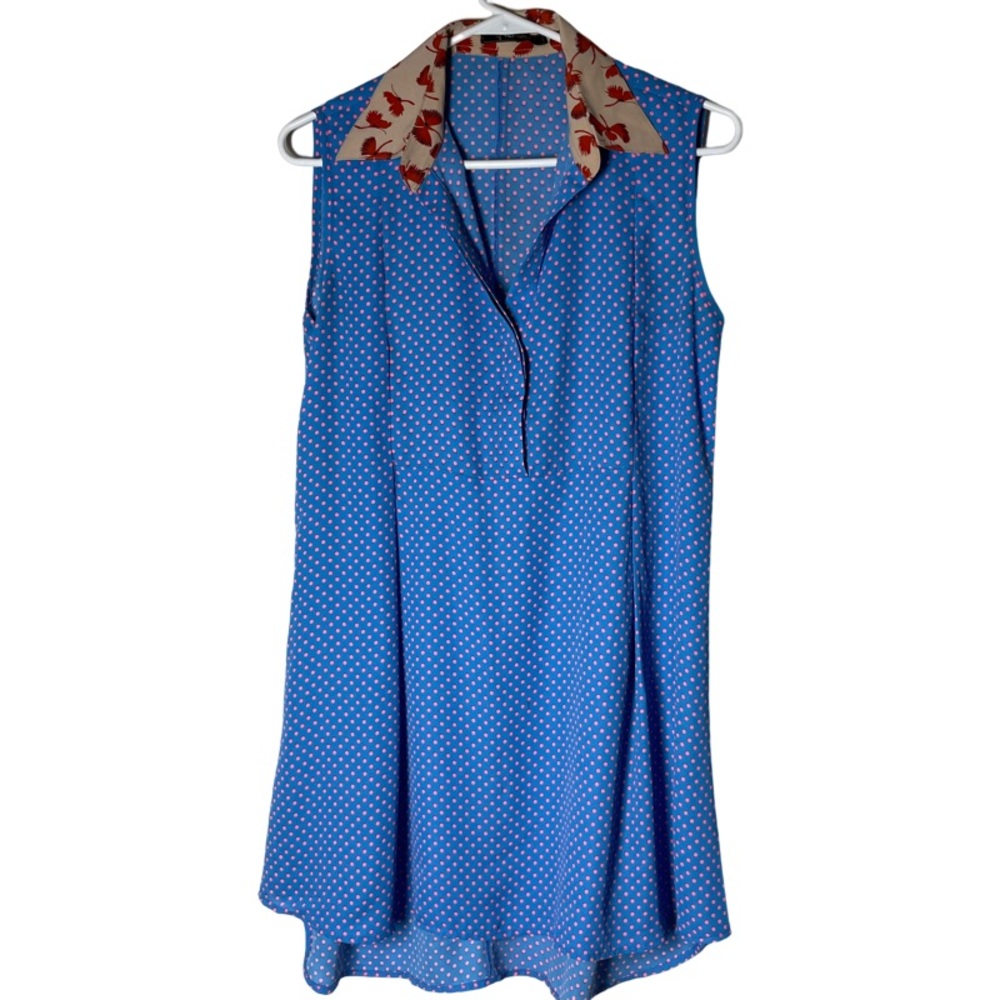 Blue Polka Dot Beach Pullover Mini Dress